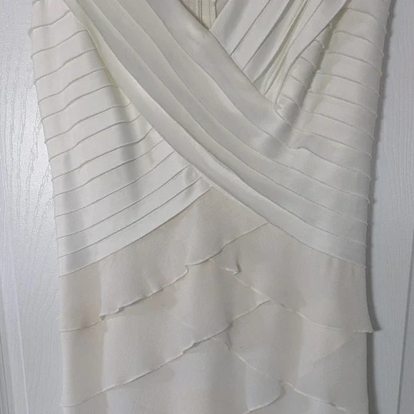 Vintage 100% Silk Tadashi Ivory Pintuck Top Ruffle Tiered Wedding Dress US 4